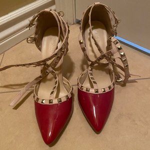 Red & Beige Pumps w/ Studs